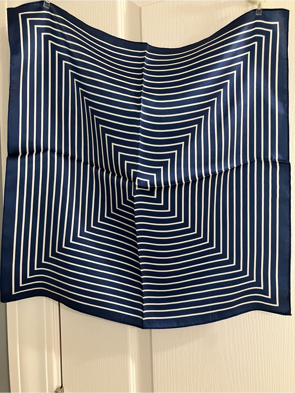 100 Silk Scarf Bandana Stripe Print Navy Blue 100 Silk Scarf Bandana Stripe Print Navy Blue